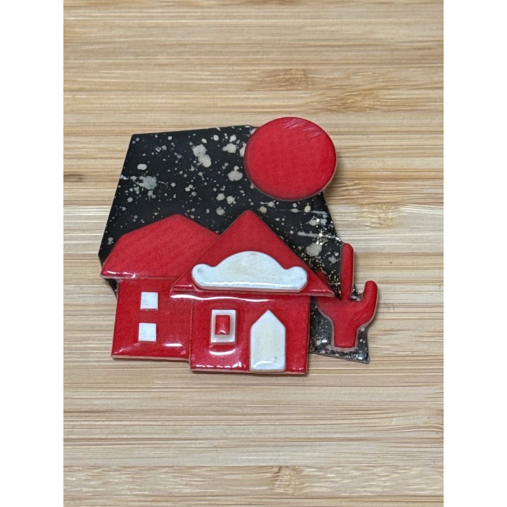House Pins by Lucinda Brooch Red Desert Adobe Cactus Resin Vintage